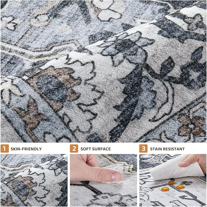 8x10 Area Rugs Living Room: Washable Vintage Rug Large Non-Slip Stain Resistant - Image 8