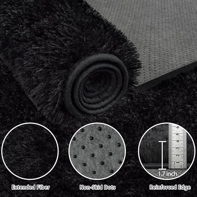 5x7 Area Rug for Living Room:Ultra Soft Fluffy Shag Black Rugs, Large Fuzzy - Image 7