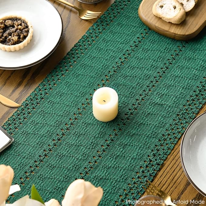 Artoid Mode Dark Green Woven Farmhouse Hollow Table Runner 12x48 Inch | Holiday - Image 8