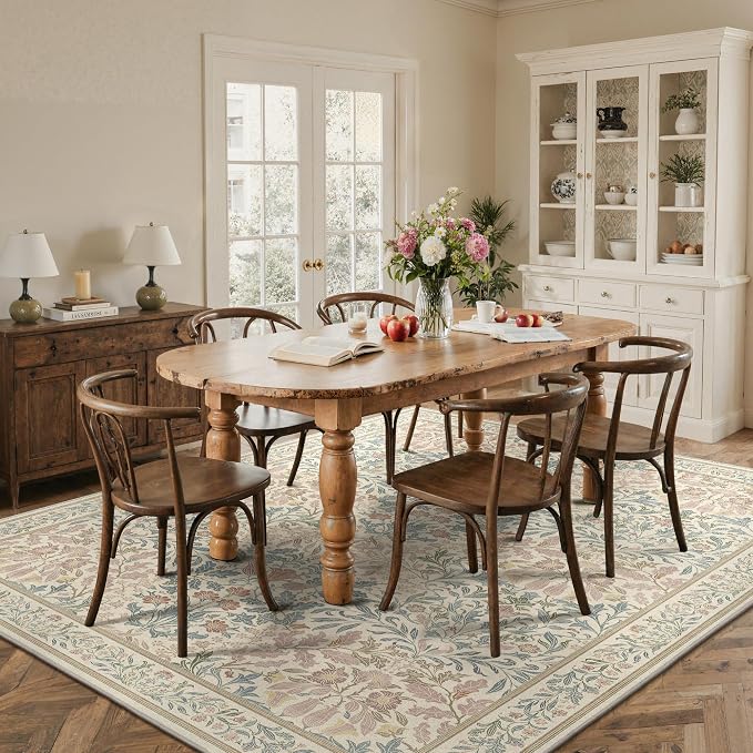 GENIMO 6x9 Washable Area Rug, Non-Slip Vintage Boho Floral Carpet, Soft - Image 5