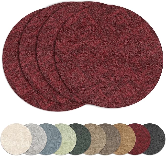 13"Round Placemats Set of 4, Reversible Faux Leather Heat Resistant Table Mats by NCUE