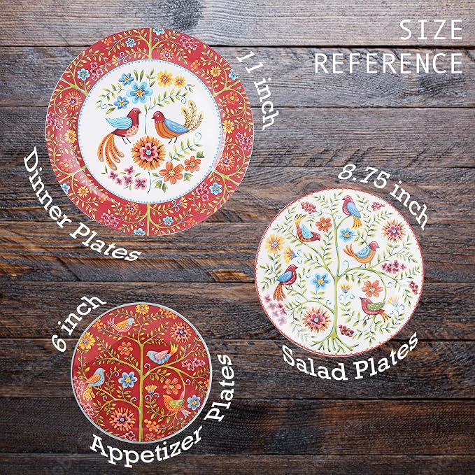 Bico Red Spring Bird Salad Plates Set of 4, 8.75 Inch Ceramic Dessert Plates - Image 2