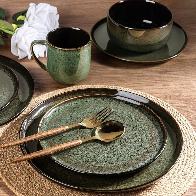 LERATIO Ceramic Dinner Plates Set of 4, 10.5 Inch Reactive Glaze Plate Sets | - Image 3