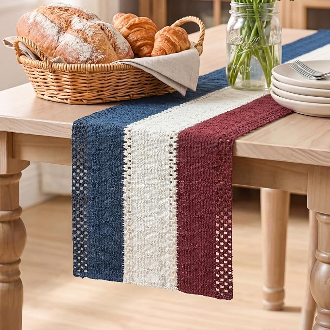 Artoid Mode Blue Beige Red Farmhouse Rustic Table Runner 12x36 Inch | Holiday by ArtoidMode