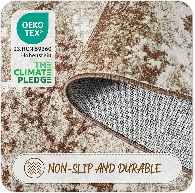 Brown Round Area Rugs 4ft Washable Circle Rug - Image 5