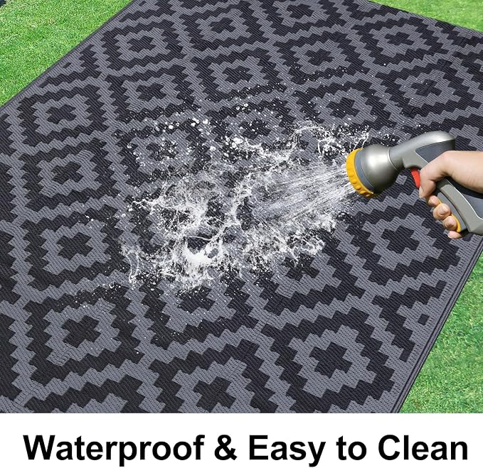 Smiry Waterproof Outdoor Rug 9X18 ft, Reversible Plastic Straw Patio Camping - Image 2