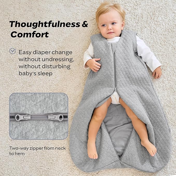 JELLYMONI Baby Sleep Sack TOG 2.5, 18-24 Months Winter Baby Wearable Blanket, 100% Cotton Infant Sleeping Sack 2-Way Zipper Warm Quilted Sleepsack
