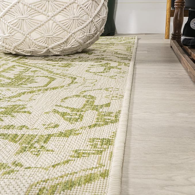 JONATHAN Y Boho Medallion Indoor Outdoor Runner Rug 2X10 Cream/Green, Estrella - Image 4