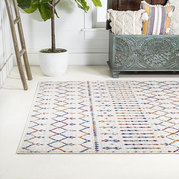 JONATHAN Y Boho Vintage Diamond Cream/Multi Indoor Area Rug 3X5 ft, Moroccan - Image 3