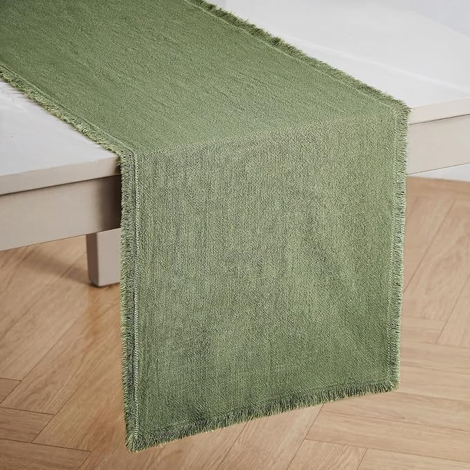 14 x 120 Inches Frayed Edge Table Runner, 270G Heavyweight Sand Washed Slub by KINGSTONE