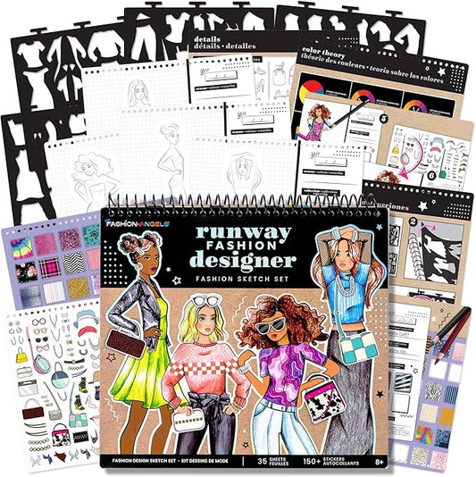 Fashion Angels Fashion Runway Portfolio - Fashion Design Sketch Book with Stencils & Stickers - Ages 8 & Up