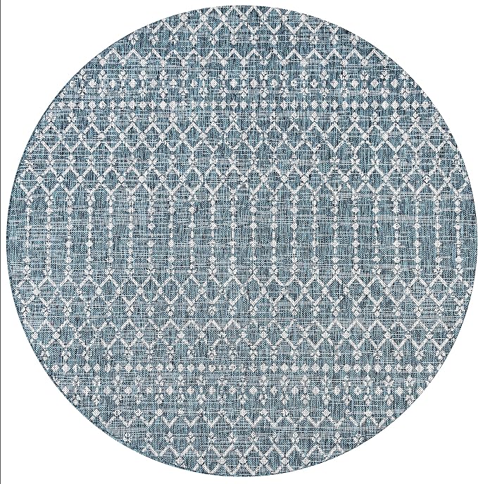 JONATHAN Y Moroccan Geometric Indoor Outdoor Round Area Rug 6 Ft Teal/Gray - Image 9