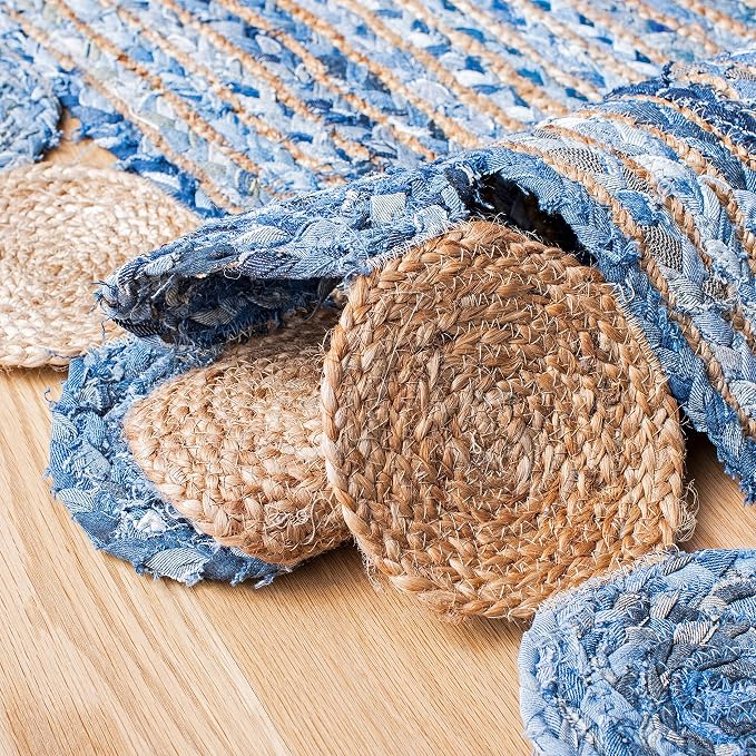 SAFAVIEH Cape Cod Collection 5' Round Blue/Beige CAP201C Handmade Boho Braided - Image 4
