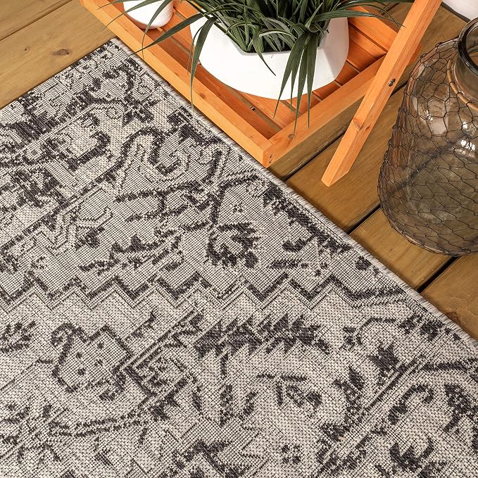 JONATHAN Y Boho Medallion Indoor Outdoor Square Area Rug 5X5 Black/Gray - Image 3