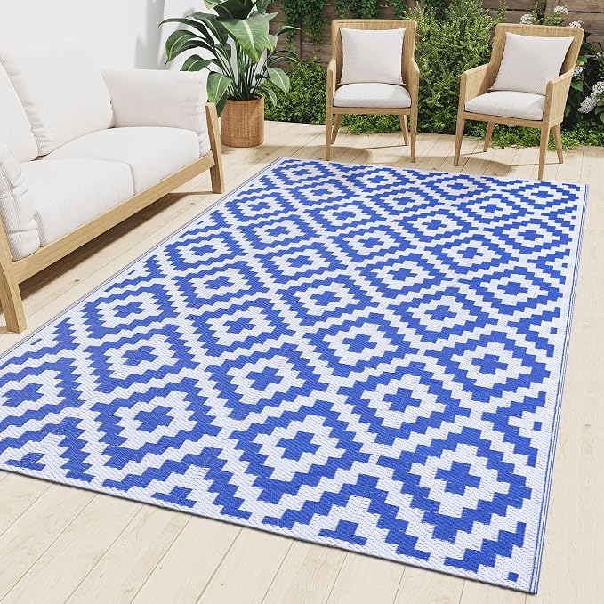 Smiry Waterproof Outdoor Rug 4x6 ft, Reversible Plastic Straw Patio Camping Rugs by Smiry