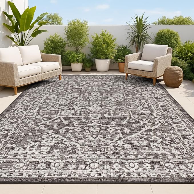 JONATHAN Y Boho Medallion Indoor Outdoor Area Rug 8X10 Black/Gray, Malta by JONATHANY