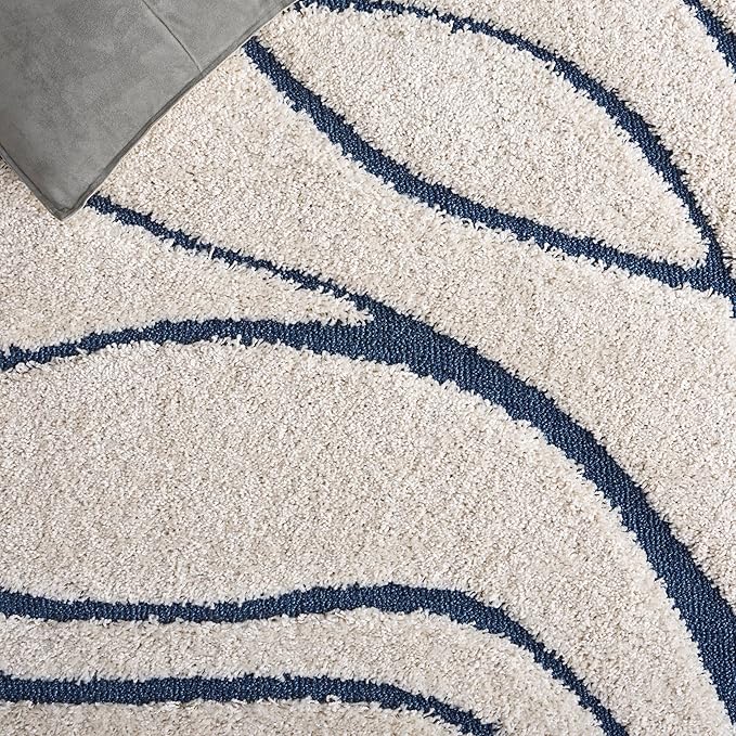 SAFAVIEH Florida Shag Collection 8' Round Cream/Blue SG471 Abstract Wave - Image 6