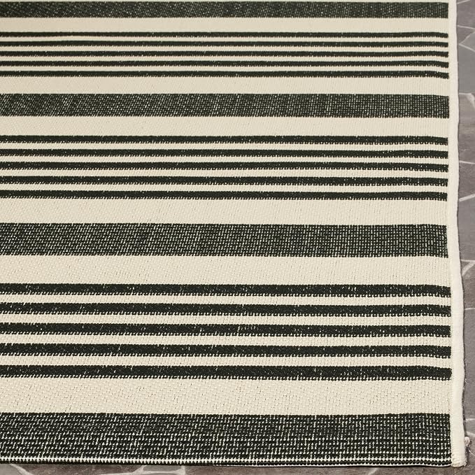 SAFAVIEH Courtyard Collection 2'3' x 20' Black/Bone CY6062 Stripe Indoor/ - Image 3