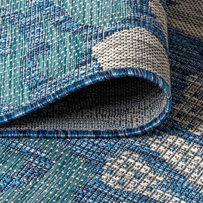JONATHAN Y Floral Textured Weave Indoor Outdoor Area Rug 8X10 Navy/Aqua - Image 5
