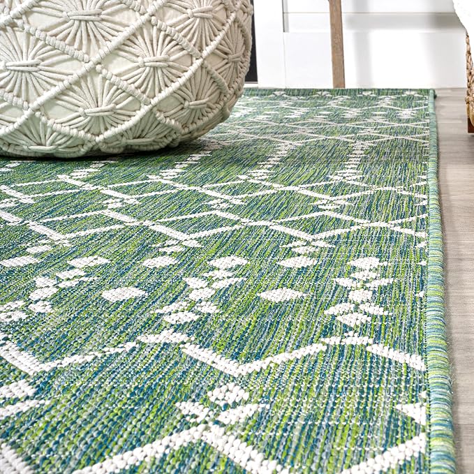 JONATHAN Y Moroccan Geometric Indoor Outdoor Area Rug 4X6 Green/Cream, Ourika - Image 8