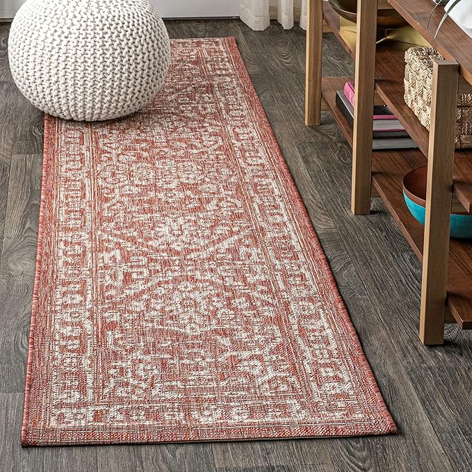JONATHAN Y Boho Medallion Indoor Outdoor Runner Rug 2X8 Red/Taupe, Malta by JONATHANY