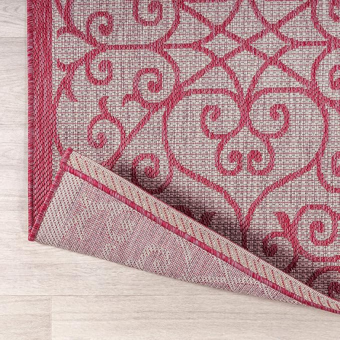 JONATHAN Y Vintage Filigree Indoor Outdoor Runner Rug 2X10 Light Gray/Fuchsia - Image 5