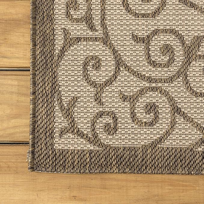 JONATHAN Y Vintage Filigree Indoor Outdoor Round Area Rug 9 Ft Beige/Brown - Image 7