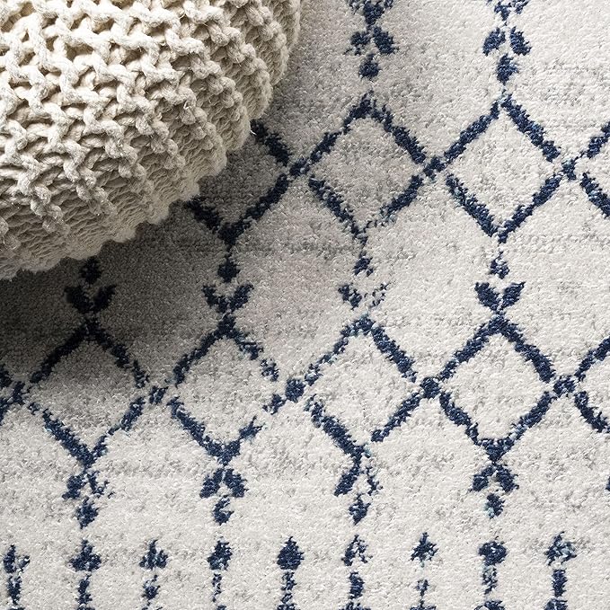 JONATHAN Y Boho Vintage Diamond Cream/Navy Indoor Area Rug 8X10 ft, Moroccan - Image 4