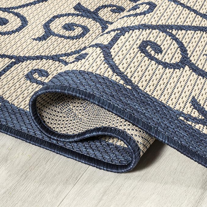 JONATHAN Y Vintage Filigree Indoor Outdoor Area Rug 8X10 Navy/Beige, Madrid - Image 5