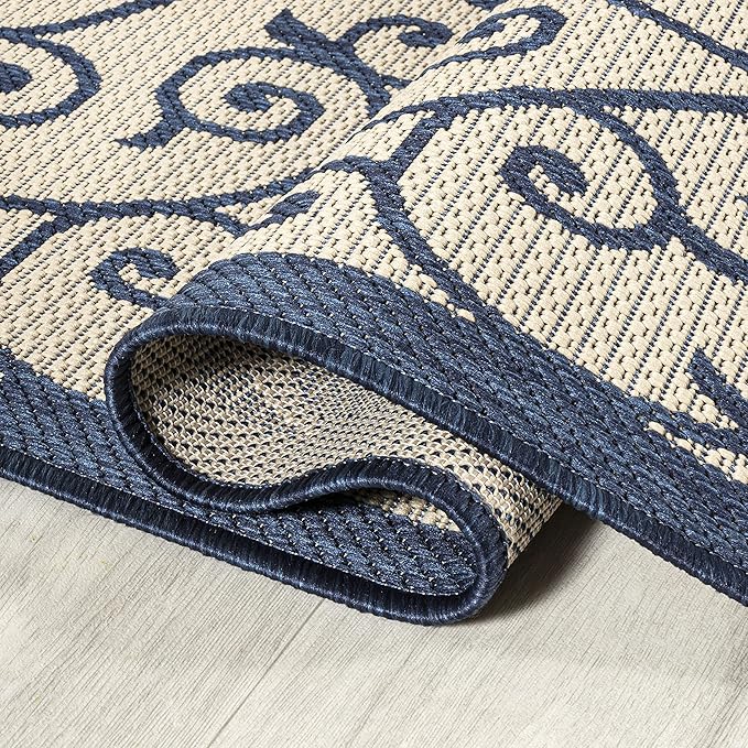 JONATHAN Y Vintage Filigree Indoor Outdoor Runner Rug 2X10 Navy/Beige, Madrid - Image 5