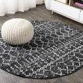 JONATHAN Y Boho Vintage Diamond Black/Ivory Round Area Rug 9 ft, Moroccan Hype by JONATHANY