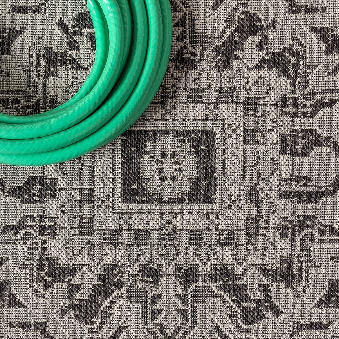 JONATHAN Y Boho Medallion Indoor Outdoor Round Area Rug 5 Ft Black/Gray - Image 4