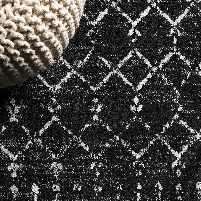 JONATHAN Y Boho Vintage Diamond Black/Ivory Square Area Rug 5X5 ft, Moroccan - Image 3