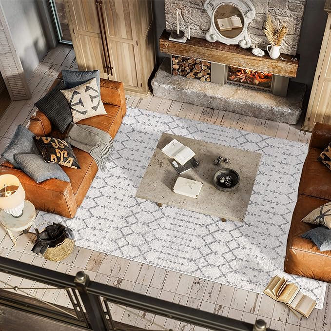 JONATHAN Y Boho Vintage Diamond Cream/Gray Indoor Area Rug 10X13 ft, Moroccan - Image 3