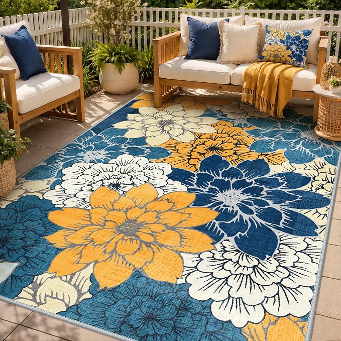GENIMO Indoor Outdoor Area Rug 8'x10', Machine Washable Rugs by GENIMO