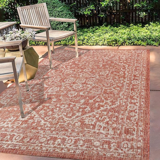 JONATHAN Y Boho Medallion Indoor Outdoor Area Rug 6X9 Red/Taupe, Malta Textured - Image 4