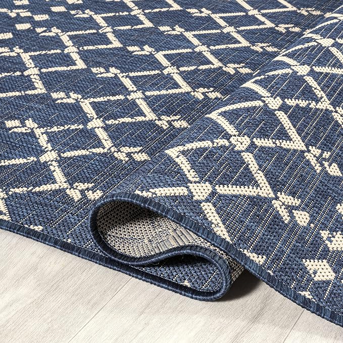 JONATHAN Y Moroccan Geometric Indoor Outdoor Round Area Rug 4 Ft Navy/Beige - Image 3