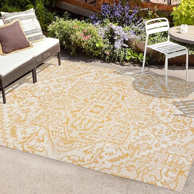 JONATHAN Y Boho Medallion Indoor Outdoor Area Rug 4X6 Cream/Yellow, Estrella - Image 3