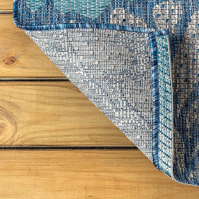 JONATHAN Y Floral Textured Weave Indoor Outdoor Round Area Rug 8 Ft Navy/Aqua - Image 6