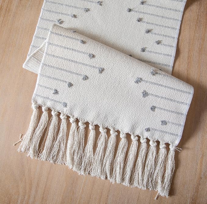 Boho Table Runner 13 x 90 Inch Long Natural Cotton Woven Runner - Image 5