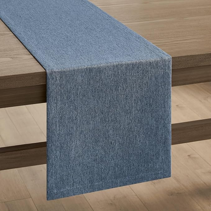 Basic Linen Style Table Runner, 14x48 Inch Navy Blue | Mitered Corner Design - Image 7