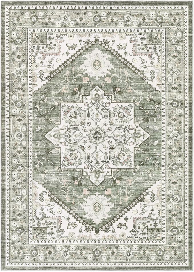 12x15 Vintage Area Rug: Washable Neutral Soft Non Slip Thin Large Floor Carpet - Image 9