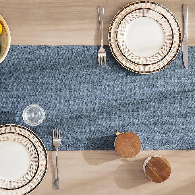 Burlap Style Farmhouse Table Runner, 14x108 Inches Blue | Thick Durable Fabric - Image 4
