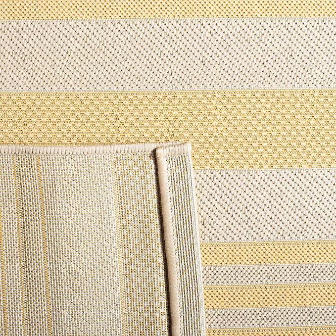 SAFAVIEH Courtyard Collection 6'7" x 9'6" Gold/Beige CY6062 Stripe Indoor/ - Image 4