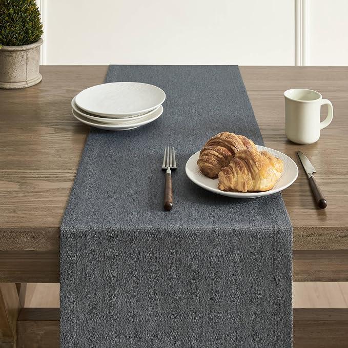 Basic Linen Style Table Runner, 14x108 Inch Charcoal | Mitered Corner Design - Image 5