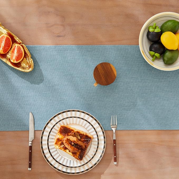Rustic Cotton Linen Table Runner, 13x72 Inches River Blue | Farmhouse Style - Image 5