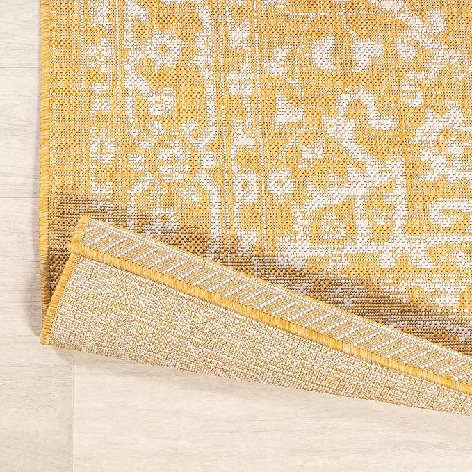 JONATHAN Y Boho Medallion Indoor Outdoor Area Rug 4X6 Yellow/Cream, Malta - Image 4