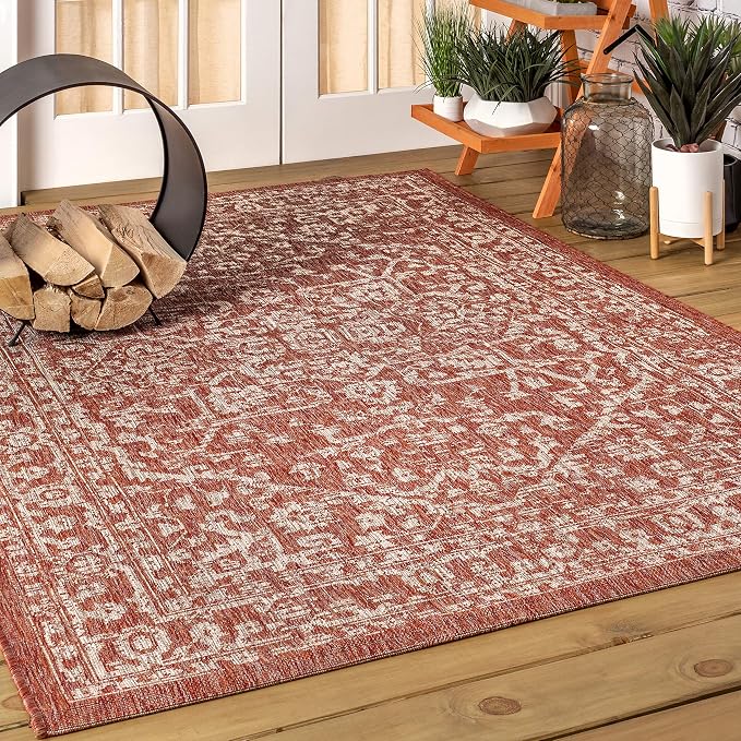 JONATHAN Y Boho Medallion Indoor Outdoor Area Rug 4X6 Red/Taupe, Malta Textured - Image 7