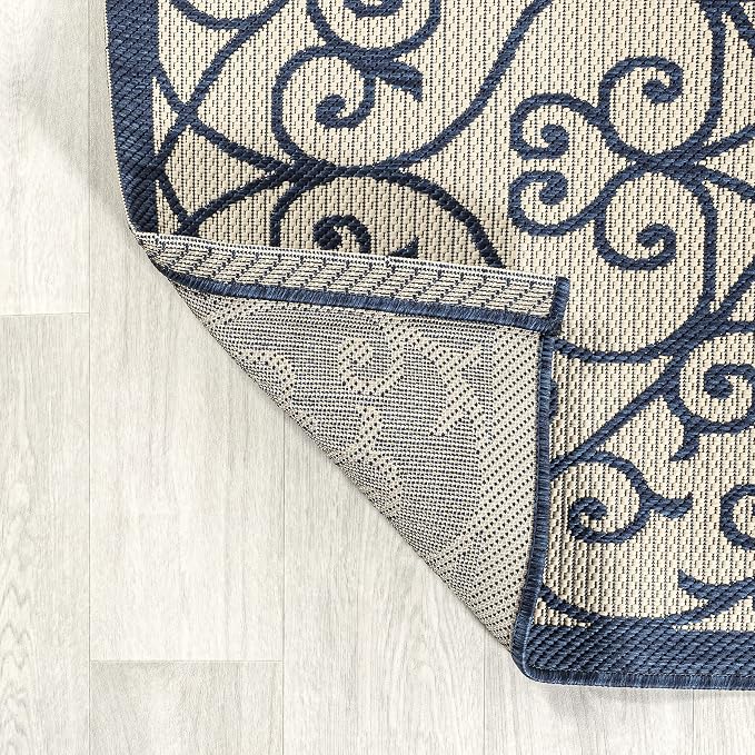 JONATHAN Y Vintage Filigree Indoor Outdoor Area Rug 5X8 Navy/Beige, Madrid - Image 4