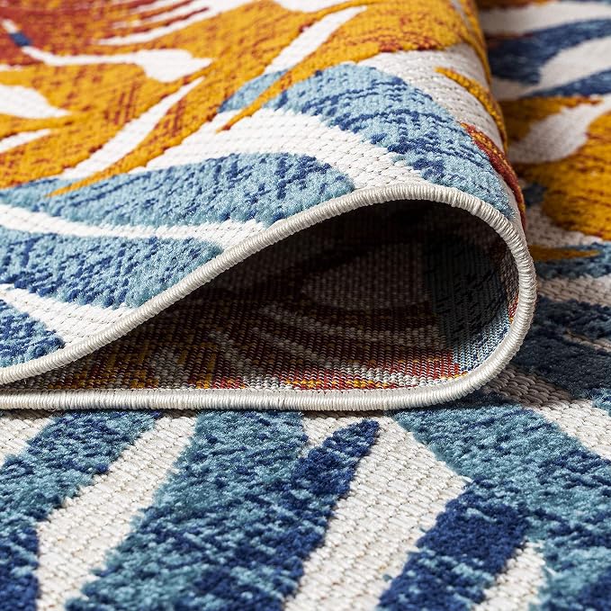 JONATHAN Y Tropics Palm Leaves Indoor Outdoor Area Rug 4X6 Cream/Orange - Image 6